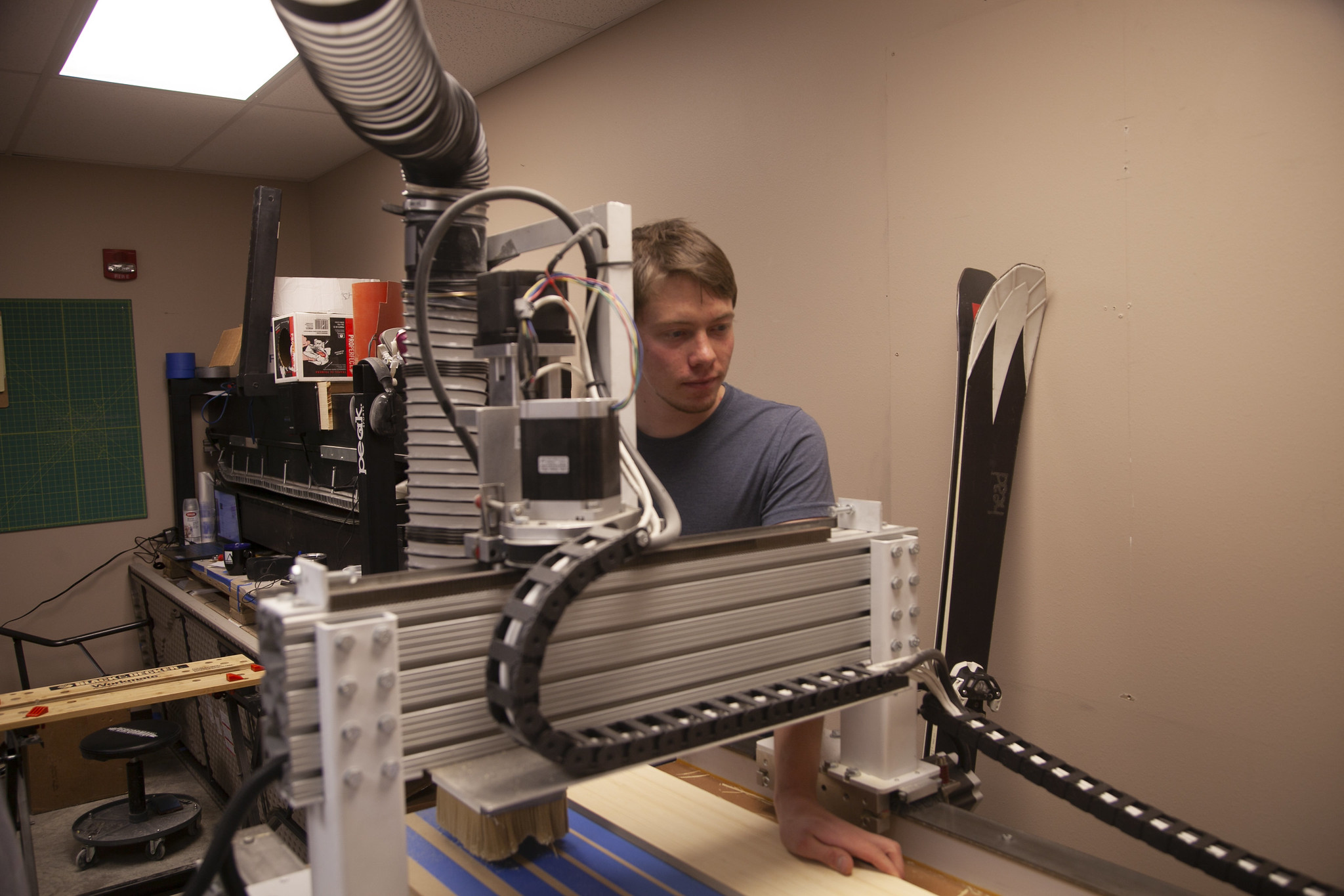 Student working with engineering equipment.