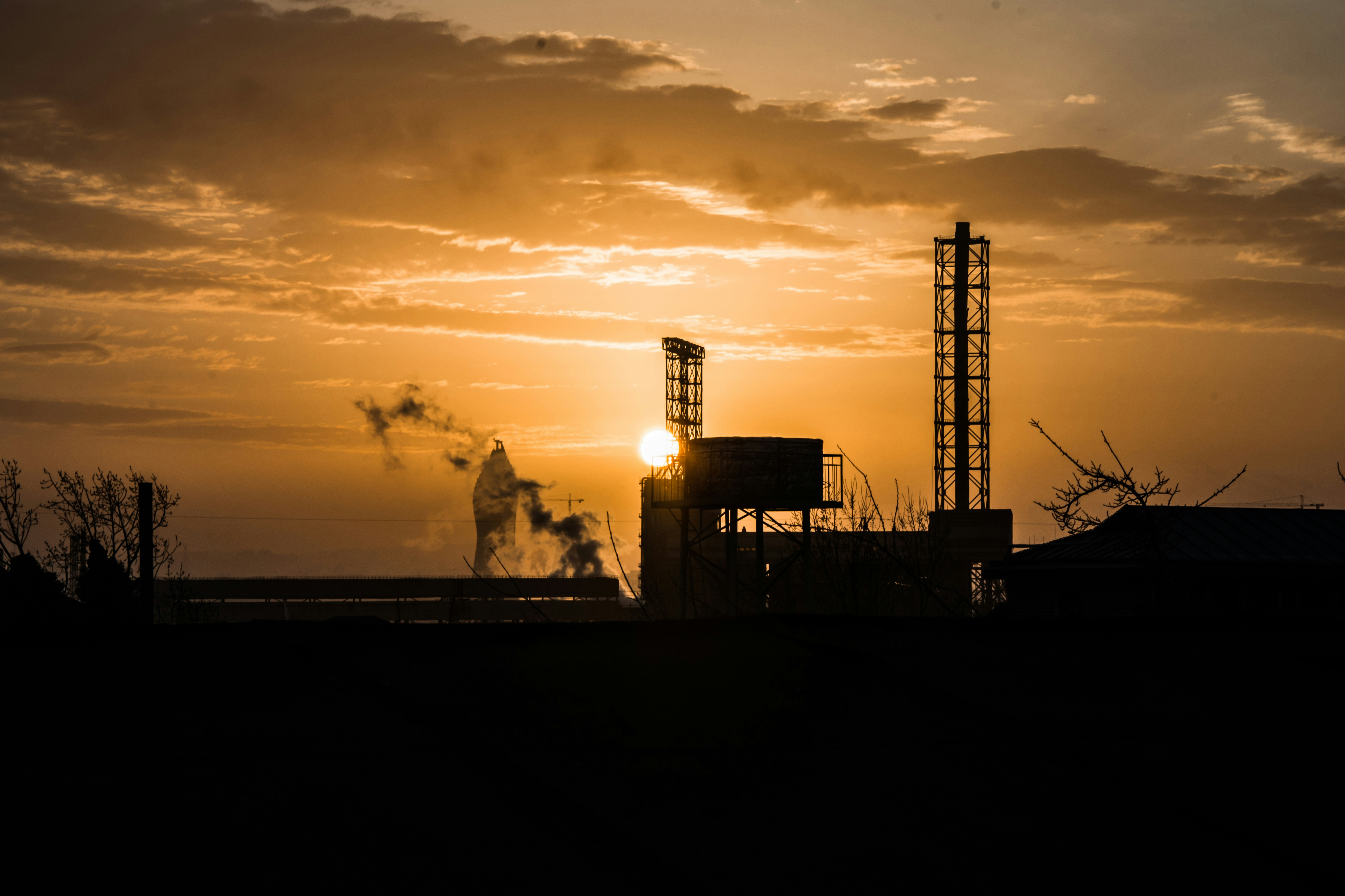 Sunset view from an industrial factory.