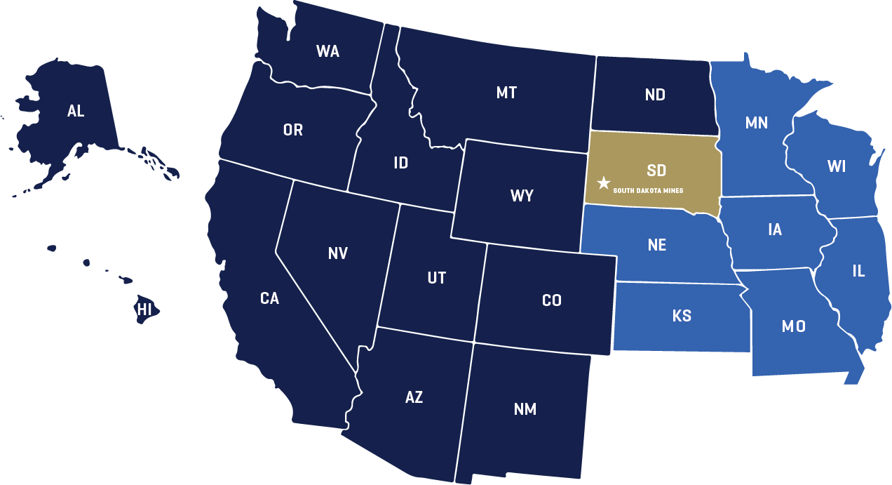 Map of Western Regional Grad Program States