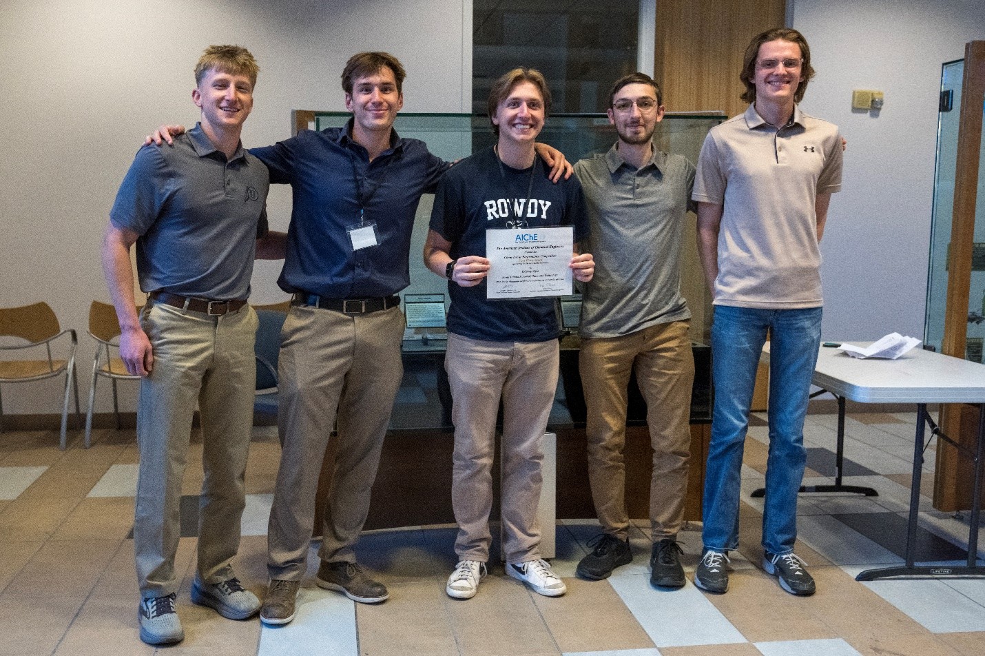 The winning Chem-E-Car team, Brickey Style, includes Cayden Morris, Charlie Stoeckel, Evan Gran, Cole Ballagh and Talan Roberts.
