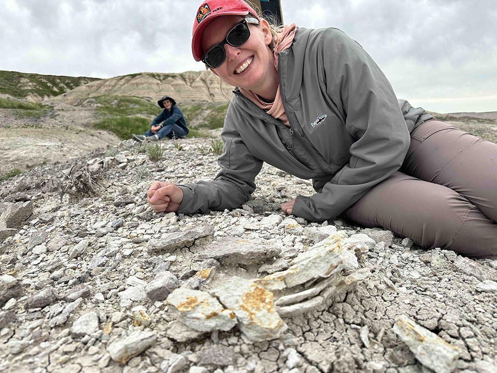 Keenan explores lacustrine carbonates near Badlands National Park with Mines geology and geological engineering undergraduate student Riley Kortenbusch. 