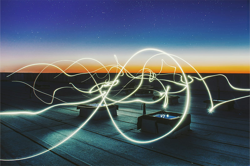 Light trails over battery units.