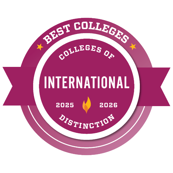 Best Colleges for International Education 2025-2026 award badge from Colleges of Distinction.